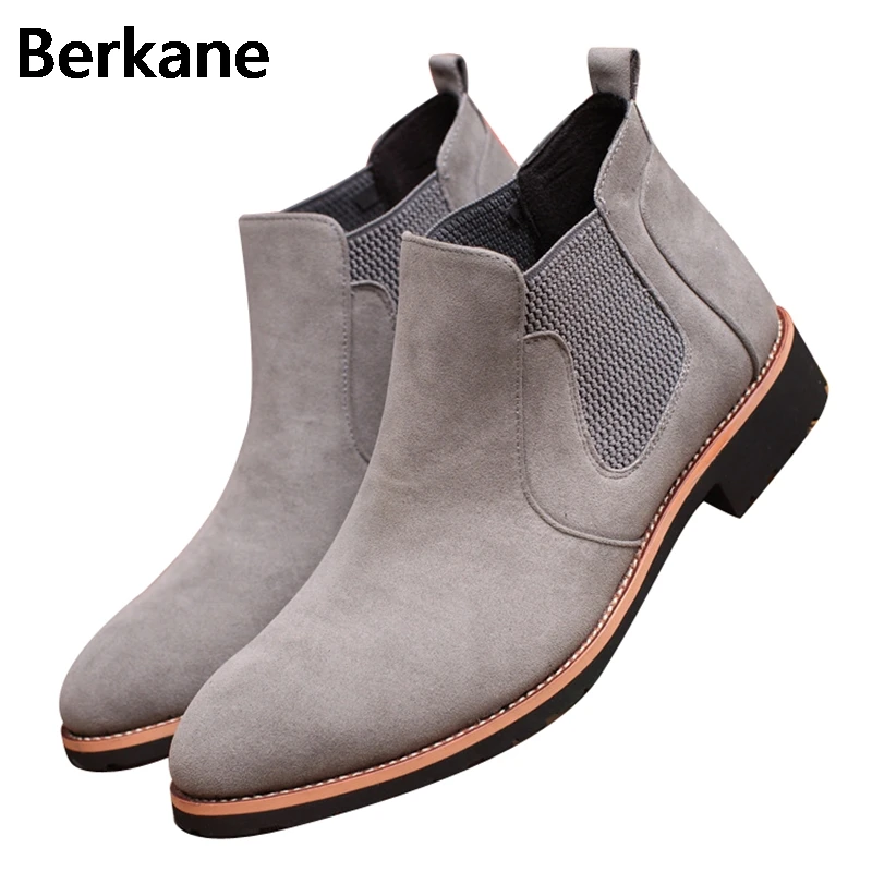 Ботинки Челси с острым носком мужские замшевые кожаные Канье черные Брендовые