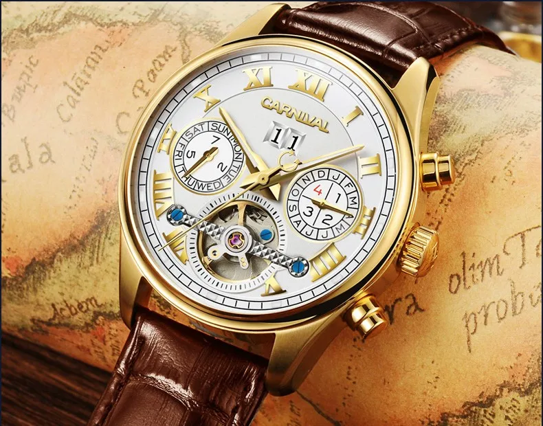 Роскошные карнавальные tourbillon часы мужчин серебро Нержавеющая сталь Водонепроницаемый автомат Дата наручные часы Relógio мужской