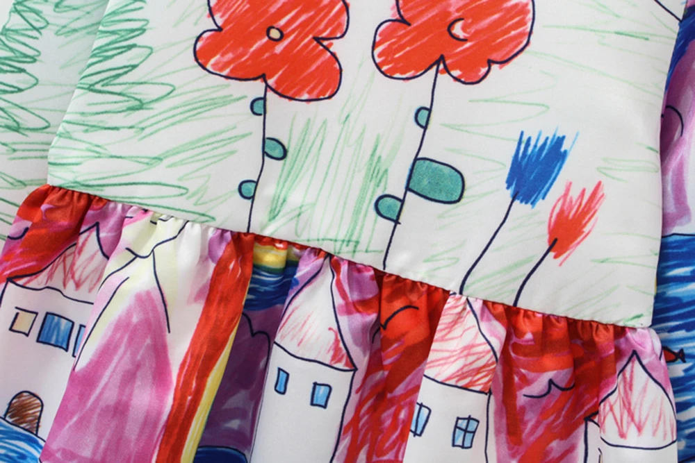 Платье для девочек с цветочным принтом Весенняя повседневная одежда маленьких