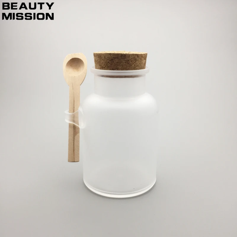 500g round ABS bath salt bottle with wooden spoon 500ml mask powder scrub plastic container with cork with wooden spoon