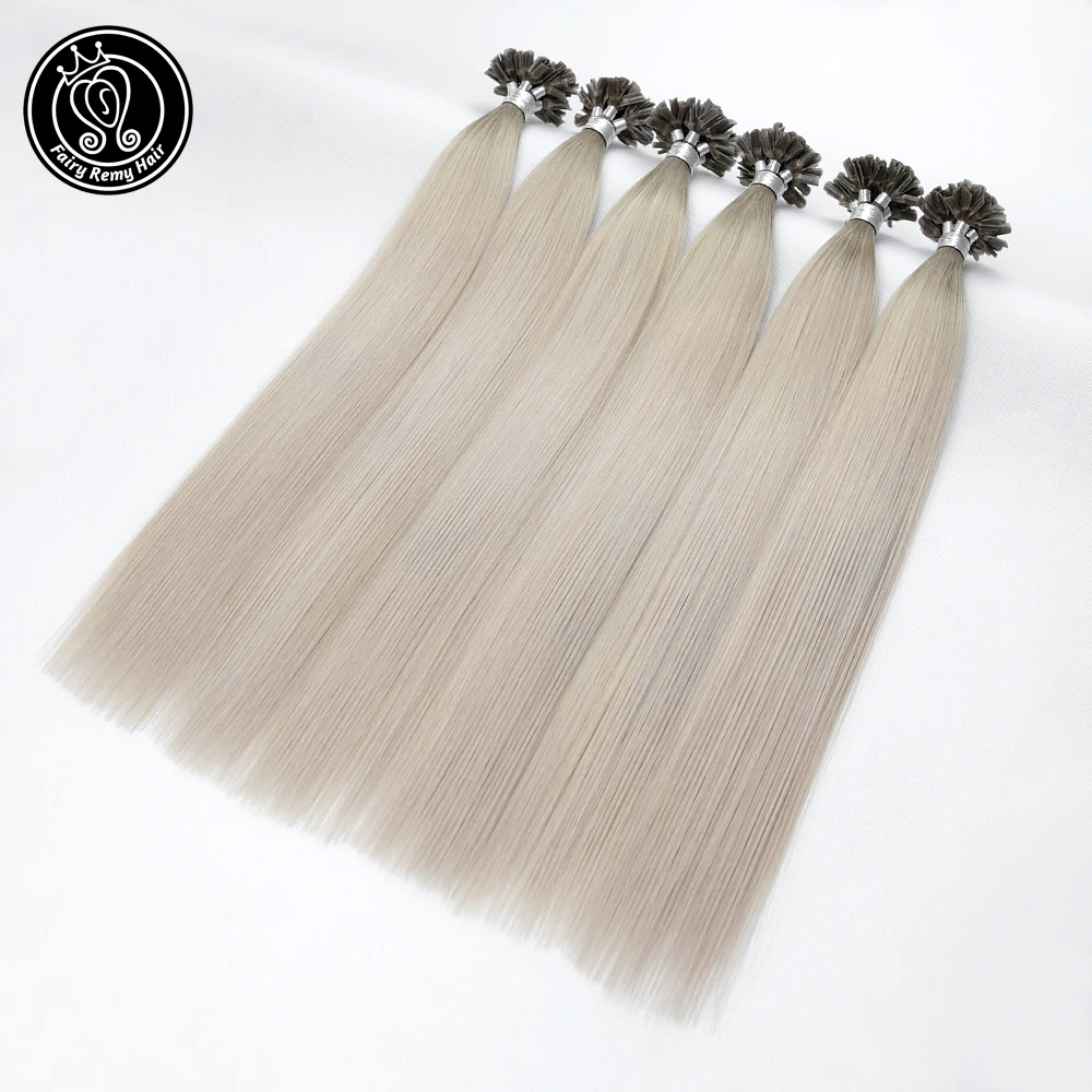 Сказочные волосы remy, 0,8 г/локон, 16 дюймов, Remy Fusion, u-образные накладные волосы, человеческие волосы, Balayage Highlight, ледяной блонд, Предварительно Связанные волосы remy