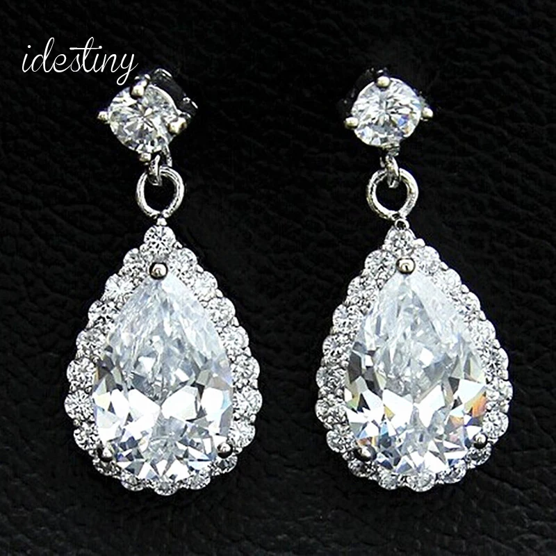 

IDESTINY 11.11 Cubic Zirconia Teardrop Earrings for Women Wedding Party Fashion Drop Design Dangle Earings Jewelery Bijoux Gift