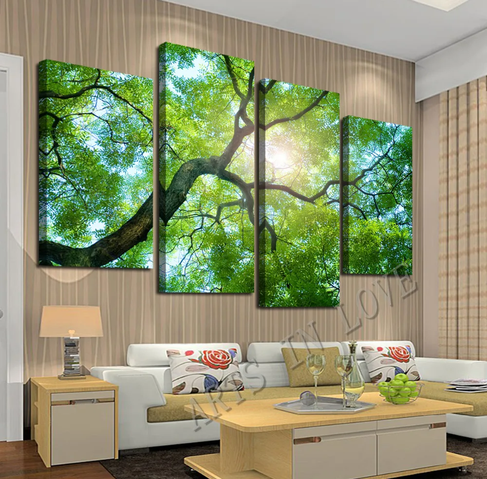 Lush greenTrees 4 панели/набор HD холст картина Лидер продаж modernWall Art Картина Подарок для