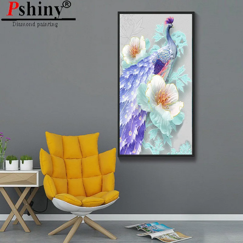 PSHINY DIY 5D алмазная вышивка продажа павлин цветок картины из кристаллов полная