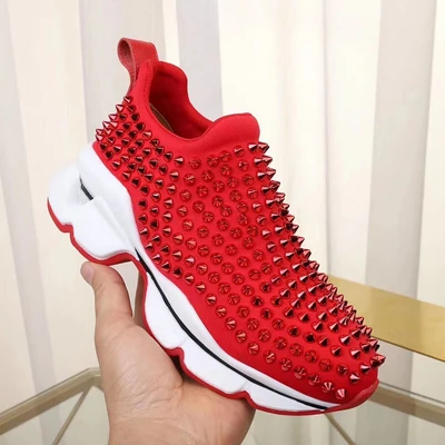 red GCYFWJ Rivet Sneakers Woman Red Sneakers Spring Autumn Flats Non-slip Breathable Casuals Couple Shoes Zapatillas Rojas Mujer - Цвет: red