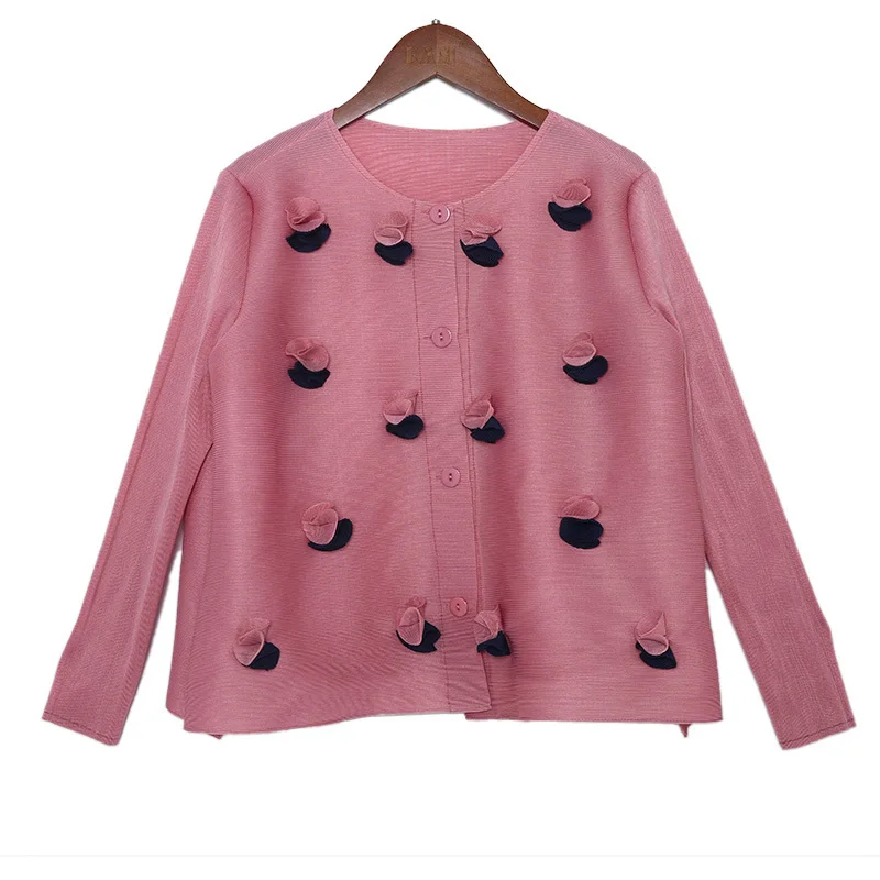 pink colour LANMREM Весна Лето Новая модная рубашка с цветочным принтом плиссированная однобортная рубашка с рукавами три четверти большой размер женская блузка YF233 - Цвет: pink colour