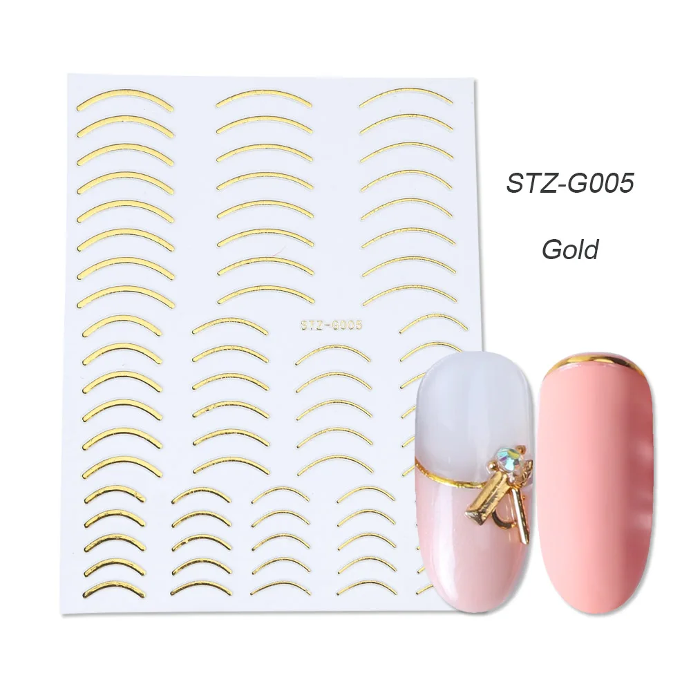 STZ-G005 Gold 1 шт золотые Серебристые 3D наклейки для ногтей прямые изогнутые вкладыши полосы ленты обертывания геометрический дизайн ногтей украшения BESTZG001-013 - Цвет: STZ-G005 Gold