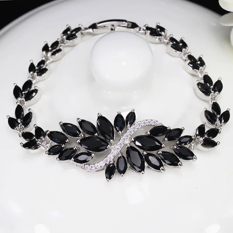 black CWWZircons 6 цветов выбор роскошные женские вечерние ювелирные изделия Большой Зеленый Кристалл браслет для невесты браслет для женщин CB194 - Окраска металла: black