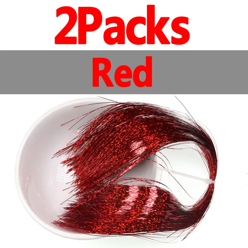 2packs red 2 упаковки в соленой воде, стальная головка, Стример Летать, завязывание, плоская Голо, мишура, вспышка, Minniw, щука, материал для завязывания, 0,35 мм, серебро, золото, красный - Цвет: 2packs red