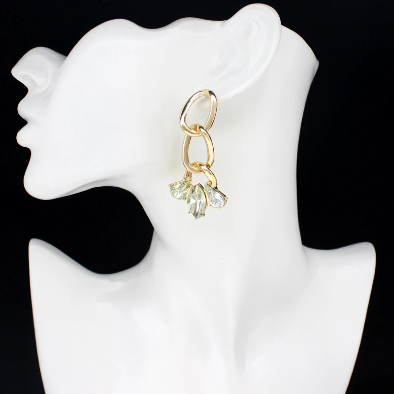 Золотая толстая цепь соединения мозаика три лепестка кристалл камень