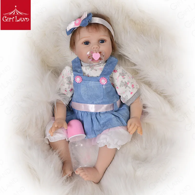 Reborn Baby Doll 22 дюймов милый ребенок с голубыми глазами Кукла младенец живой Boneca