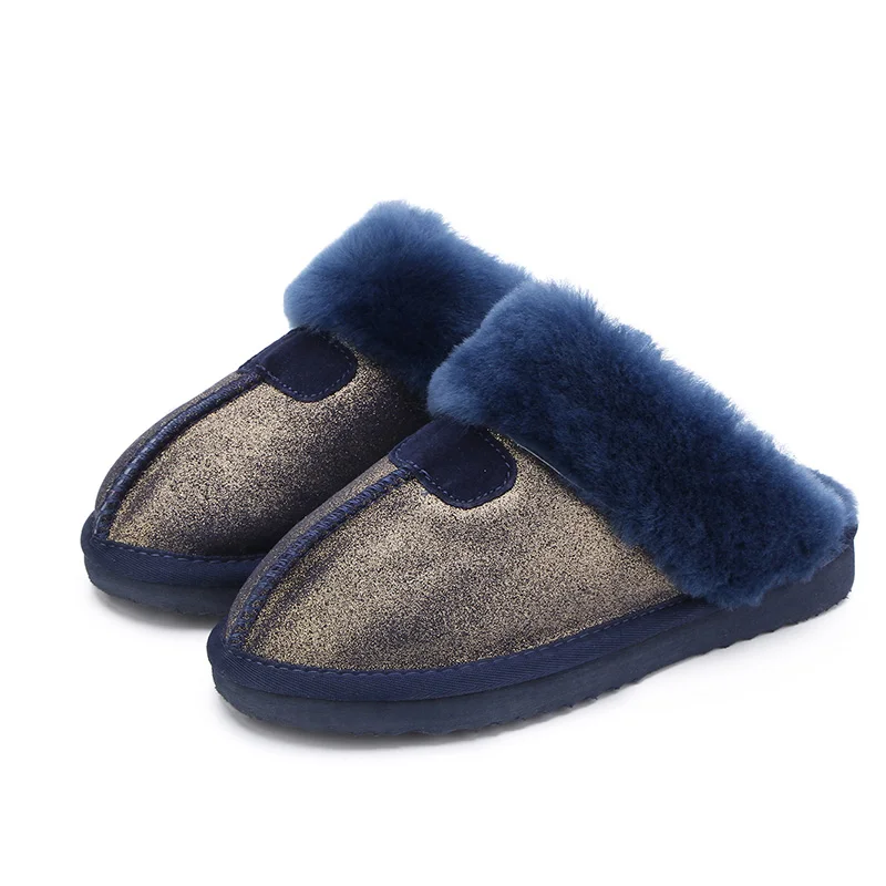 Navy Blue MBR FORCE/модная теплая женская обувь; тапочки с натуральным мехом; домашняя обувь; зимние замшевые тапочки; женская домашняя обувь; шерстяные тапочки - Цвет: Navy Blue