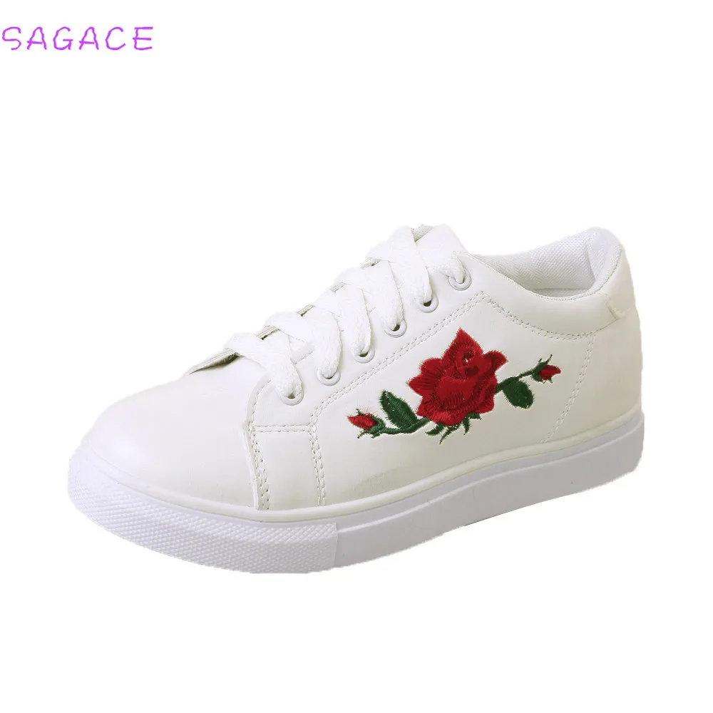 White CAGACE/ Модные женские кроссовки с ремешками; горячая распродажа; кроссовки с вышитыми цветами; брендовая модная обувь высокого качества; chaussures femme - Цвет: White
