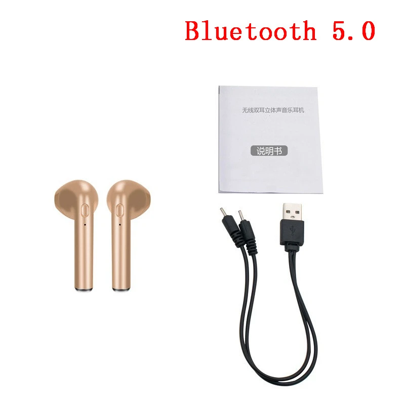 a pair of gold I7s TWS Беспроводные Bluetooth 5,0 наушники гарнитура для iphone 8 x samsung S9 S8 S7 S6 Edge Для Xiaomi huawei mate 8 9 10 - Цвет: a pair of gold