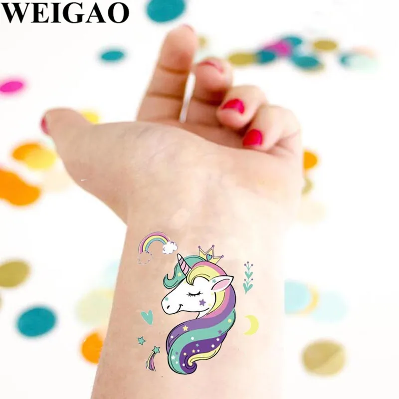 WEIGAO, 3 шт., временные тату-наклейки с единорогом, вечерние, водонепроницаемые тату для детей, 1 день рождения, украшение для вечеринки