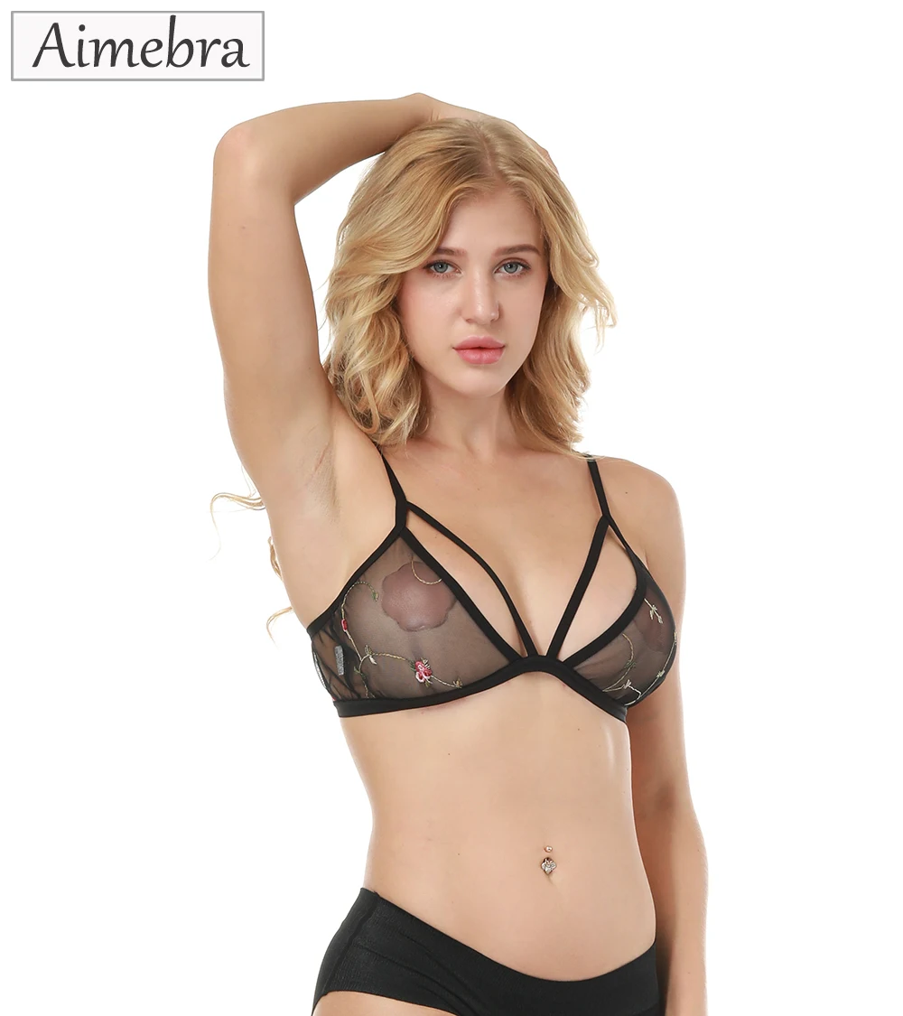 Aimebra новое поступление черный вышивать Красивая спинки Кружева bralette подкладки