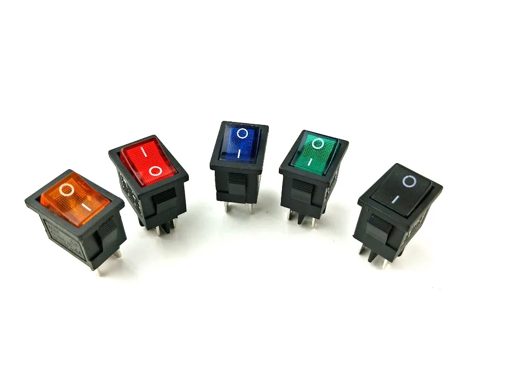 5 шт. KCD1 ВКЛ ВЫКЛ 4Pin клавишный переключатель 6A/10A 250V/125V AC красный желтый зеленый