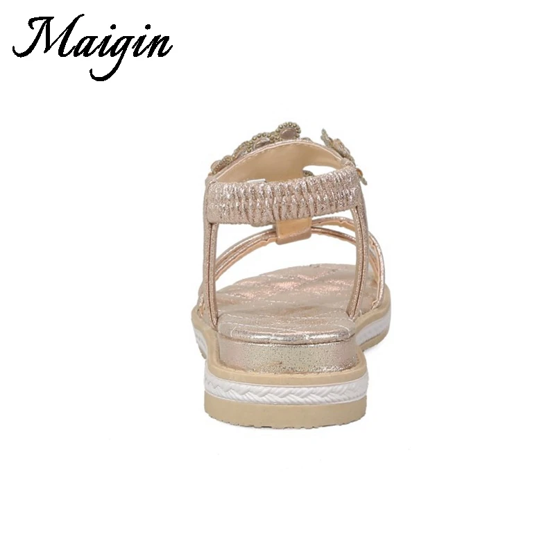 Maigin золотые и серебряные сандалии Для женщин 2018 Лето Boho с открытым носком