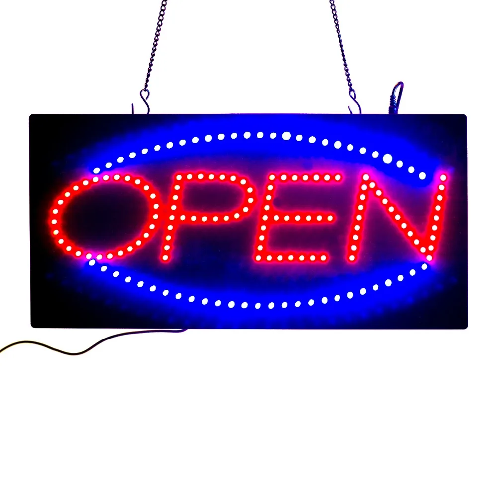 19INCH Ultra Bright Animated Led Neon Light Business OPEN Sign Green/Blue/Red Flicker +On/Off Switch Bright Light Neon