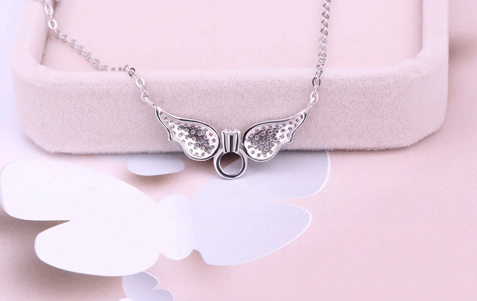 LADYCHIC 925 пробы серебряные крылья Ангела романтические ожерелья с подвесками классические ювелирные изделия с кристаллами для женщин Свадебная цепочка LNS1024