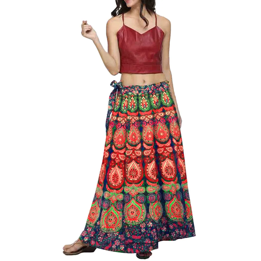 2019 Women Casual Multicolor Feather Print Skirt Polyester Loose Boho Long Bohemian Beach Tops | Женская одежда