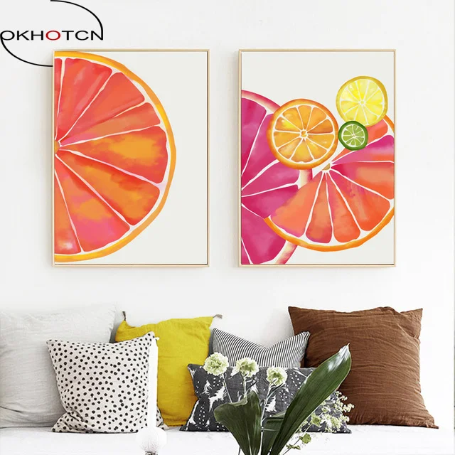 

OKHOTCN Orange No Framed Nordic Canvas Painting Poster Watercolor Prints Picture Orange Canvas Painting For Kids Room Decor