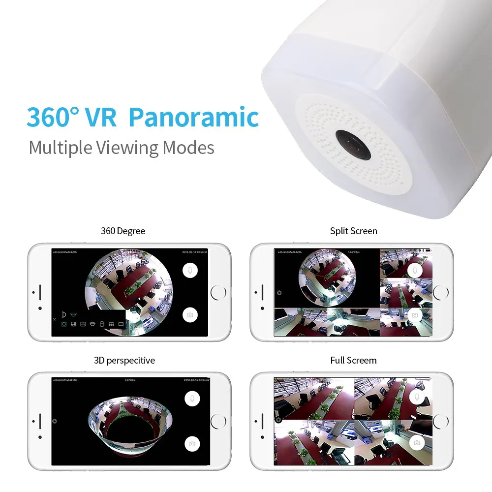 HD 1.3MP 2MP Светодиодный лампа охранная камера Регистратор 360 для панорамной съемки VR
