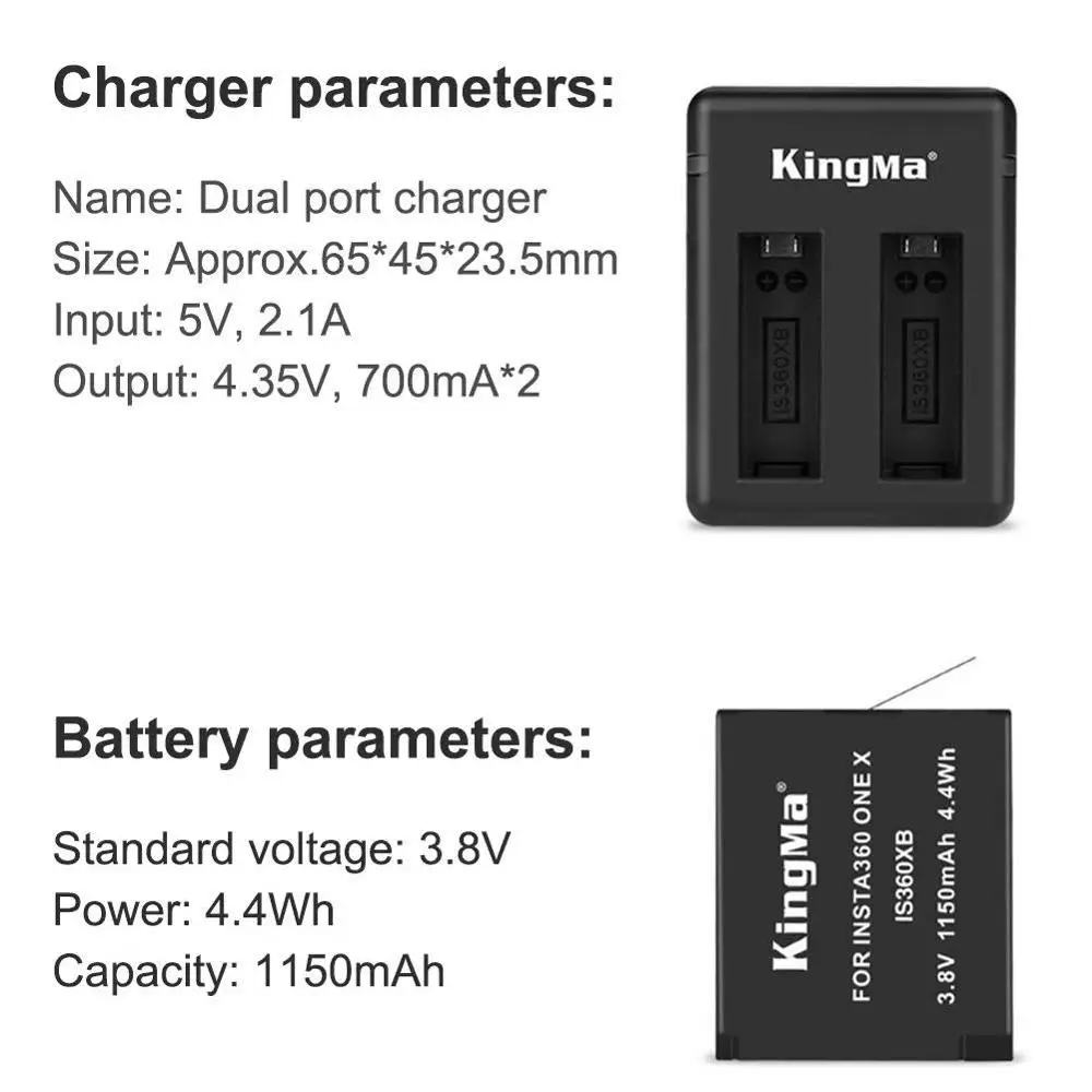 Оригинальный аккумулятор Kingma 1150 мАч 2 шт. перезаряжаемые литиевые батареи +