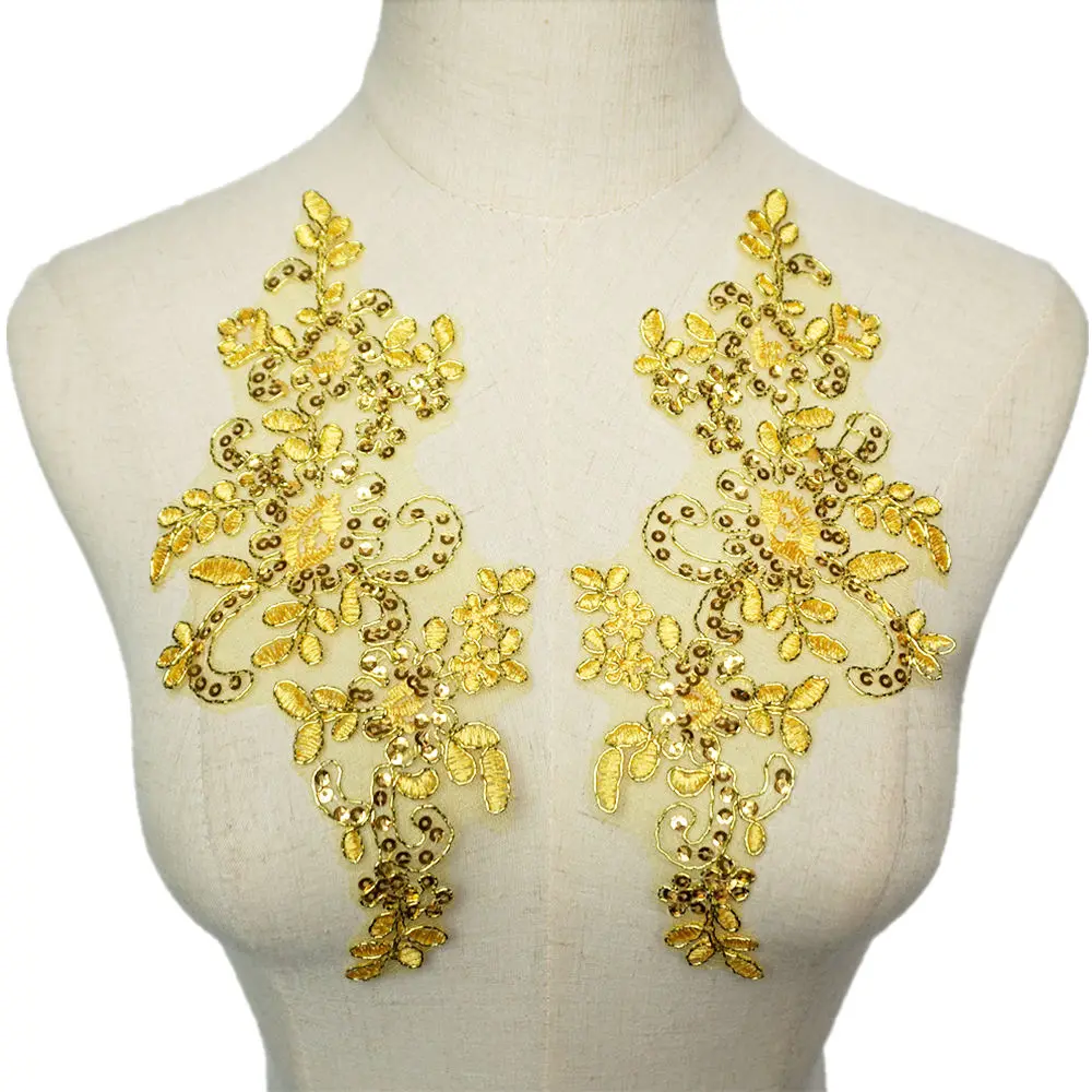 2 шт. золотые расшитые блестками цветы сетчатая ткань свадебные аппликации шитые