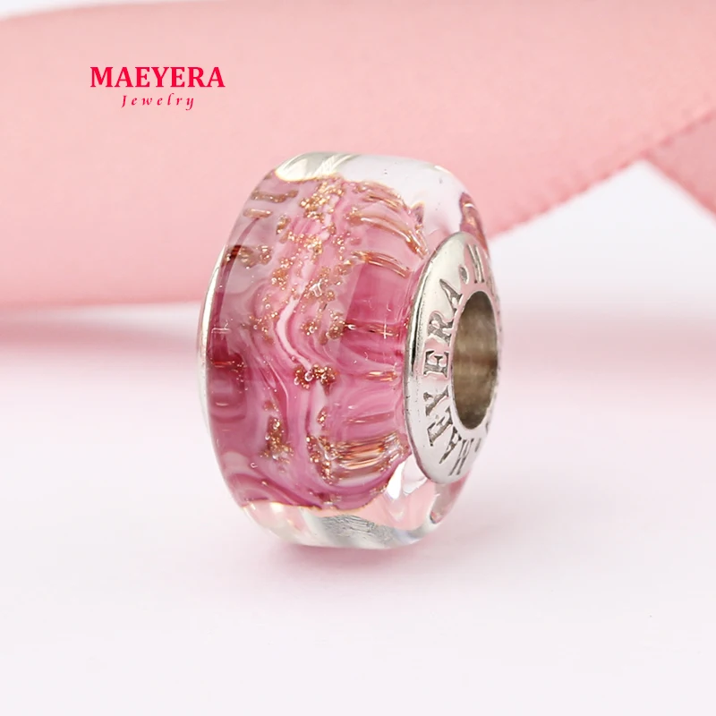Бисер MAEYERA из стерлингового серебра 925 пробы Розовый стеклянный бисер с зыбучим