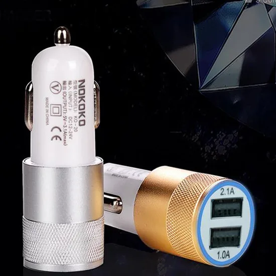 100 шт. алюминия Dual USB Порты и разъёмы автомобильный адаптер Зарядное устройство 2.1a+ 1A автомобиля Зарядное устройство для iPhone X 8 Plus для samsung S6