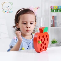 toy woo toddler early learning educational toy pest eat apple pest around apple wooden baby puzzle threading toy threading