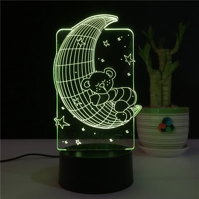 2019 последняя медведь на Луне 3D USB Спальня прикроватная лампа стерео видения 7