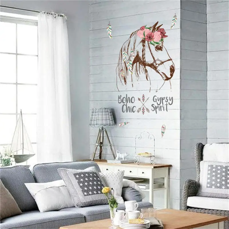 New Decorative Painting BedroomLiving room TV Wall Decoration Stickers Mural Red flower horse creative wall sticker @C | Дом и сад