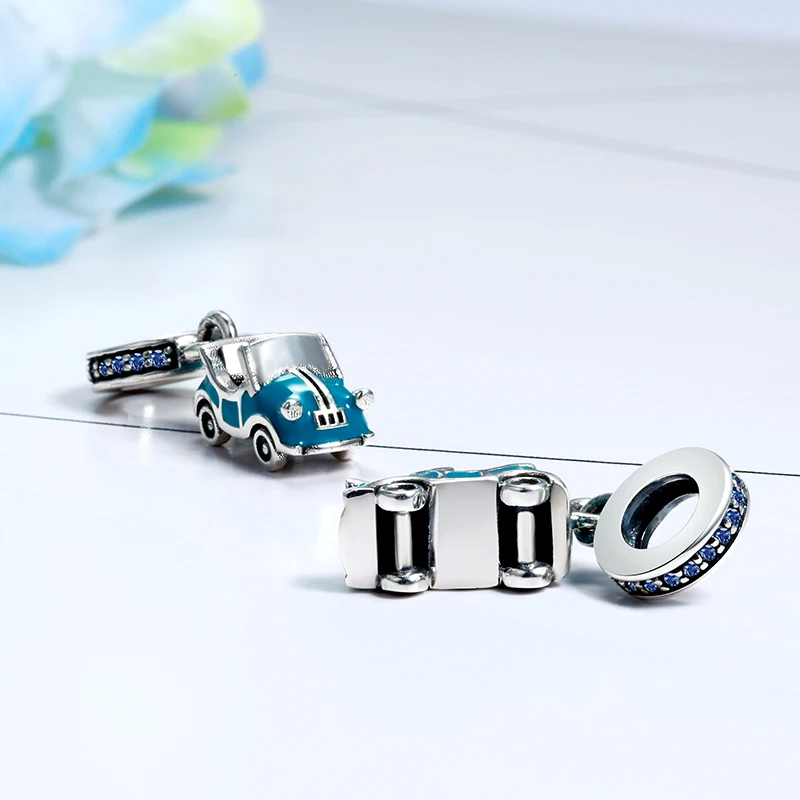 SG,, браслет pandora, 925 пробы, серебро, летняя мода, спортивный автомобиль, шарм, синяя эмаль, подвеска, шарик для женщин, ювелирное изделие