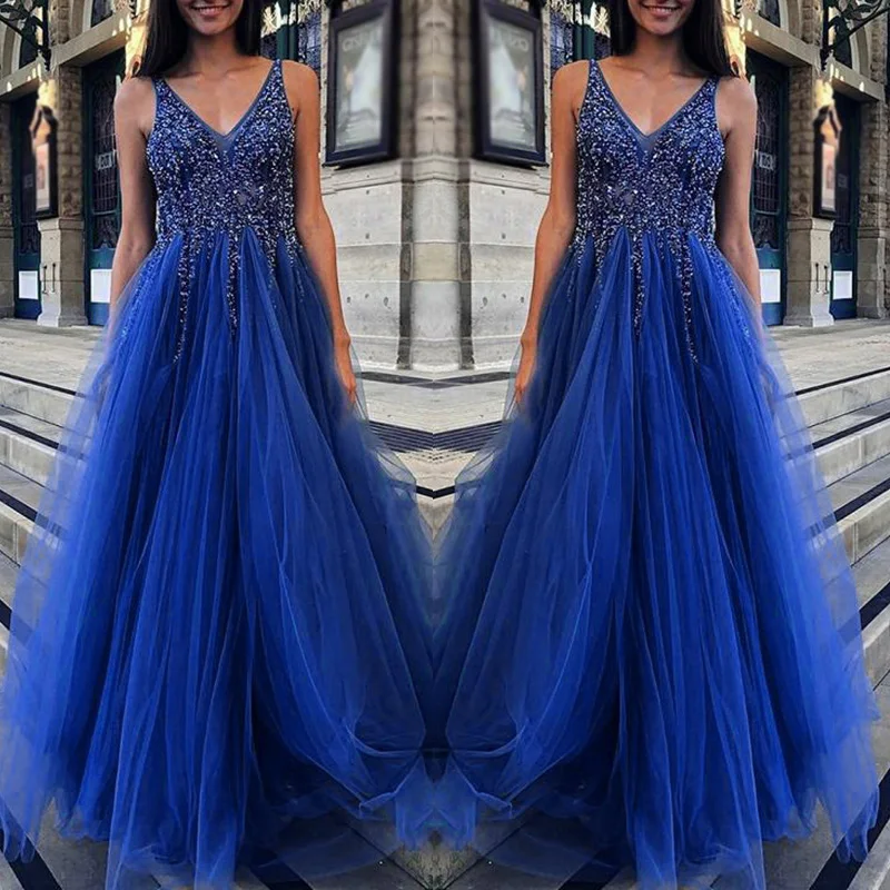 Женское Платье Вечернее макси с блестками и открытой спиной v-образный вырез тюль