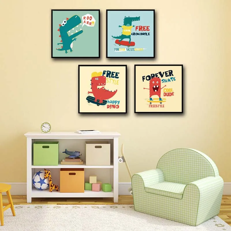 Cute Cartoon Animals Poster Nordic Style Printing Wall Dinosaur Crocodile Canvas Painting Art Children Room Living Decor | Дом и сад