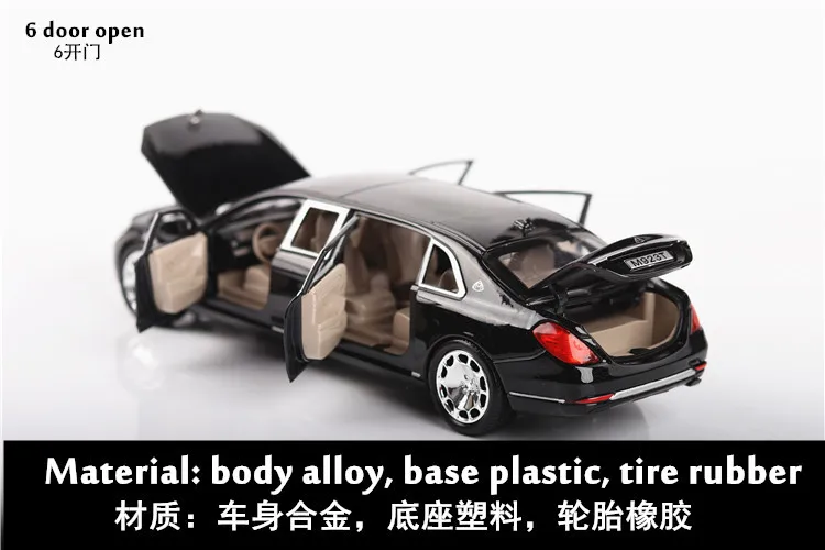 1:24 декаст модель автомобиля Maybach Benz s600 Длинная модель автомобиля звук и свет оттяните назад модель машины украшения-игрушка автомобиль подарок