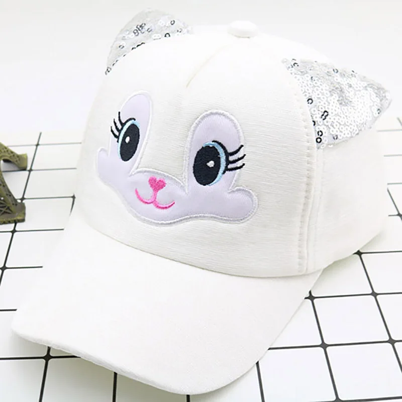 style 7 white Модные детские бейсболки с блестками для девочек и мальчиков, Детская кепка с ушками, милые летние детские регулируемые кепки в стиле хип-хоп - Цвет: style 7 white