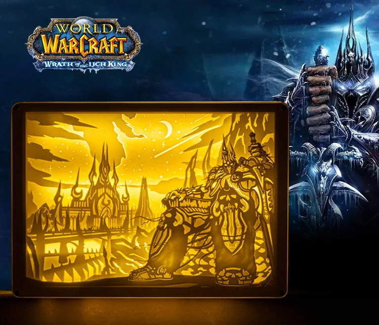 Бумажная резьба ночные огни World of Warcraft Arthas светодиодный настольный светильник для спальни прикроватные ночники 3D резная декоративная лампа подарок