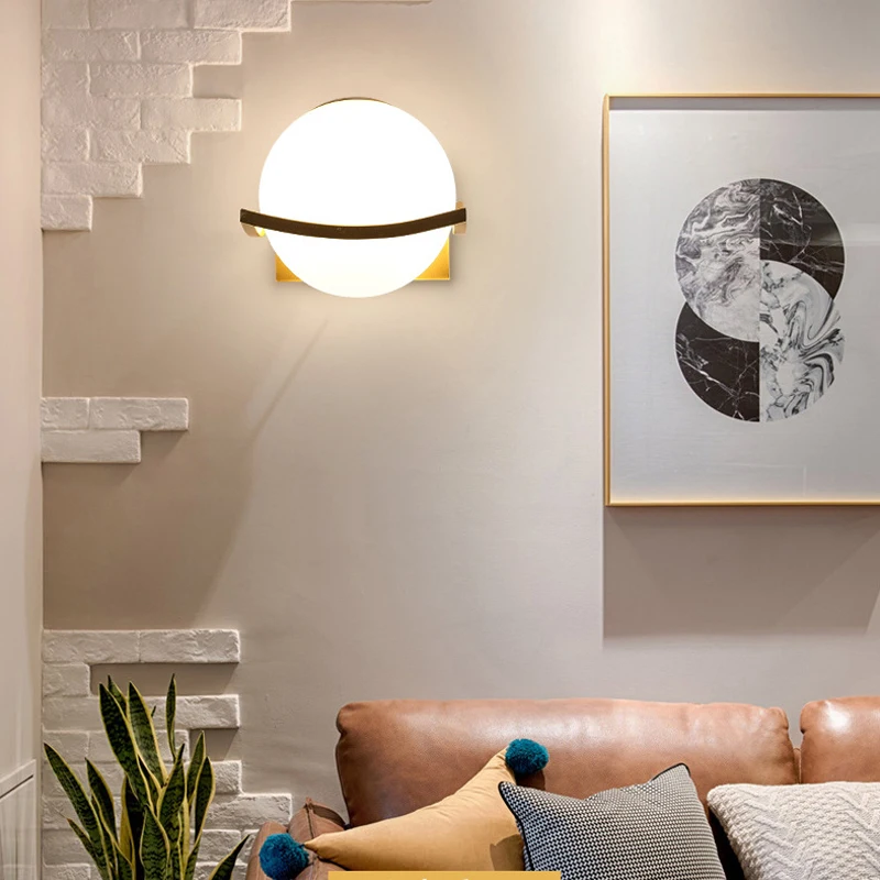 Modern Nordic Wall Lamp Frosted Glass Ball Wall Light Dining Bedroom Bedside Mounted Restaurant Aisle Corridor Wall Sconces