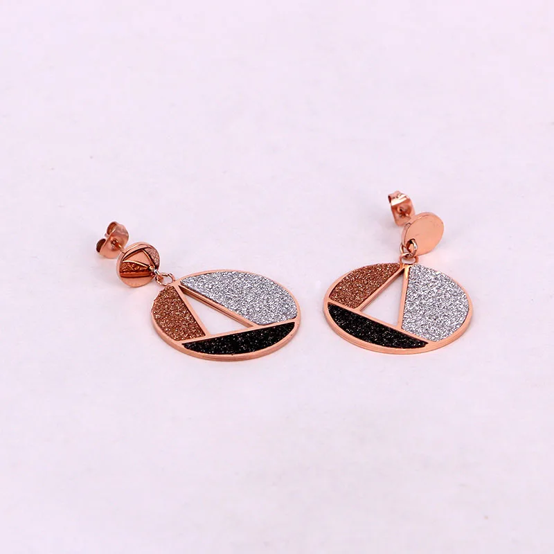 Stainless Steel Fashion Love Three Color Round Geometric Drop Earrings Rose Gold Women Party wedding Gift | Украшения и