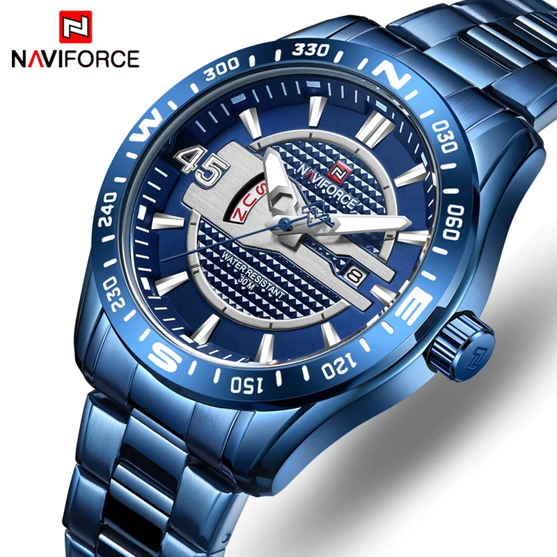 NAVIFORCE топовые Роскошные Брендовые мужские часы полностью Стальные кварцевые