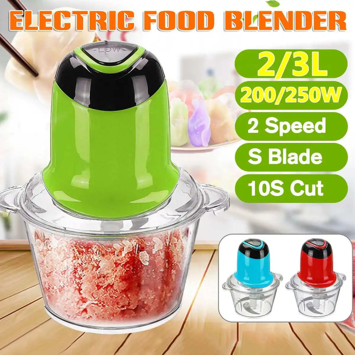 2/3L электрическая мясорубка 200/250W Кухня Мясорубка измельчитель Еда измельчитель Нержавеющая сталь электрические бытовые Кухня инструменты