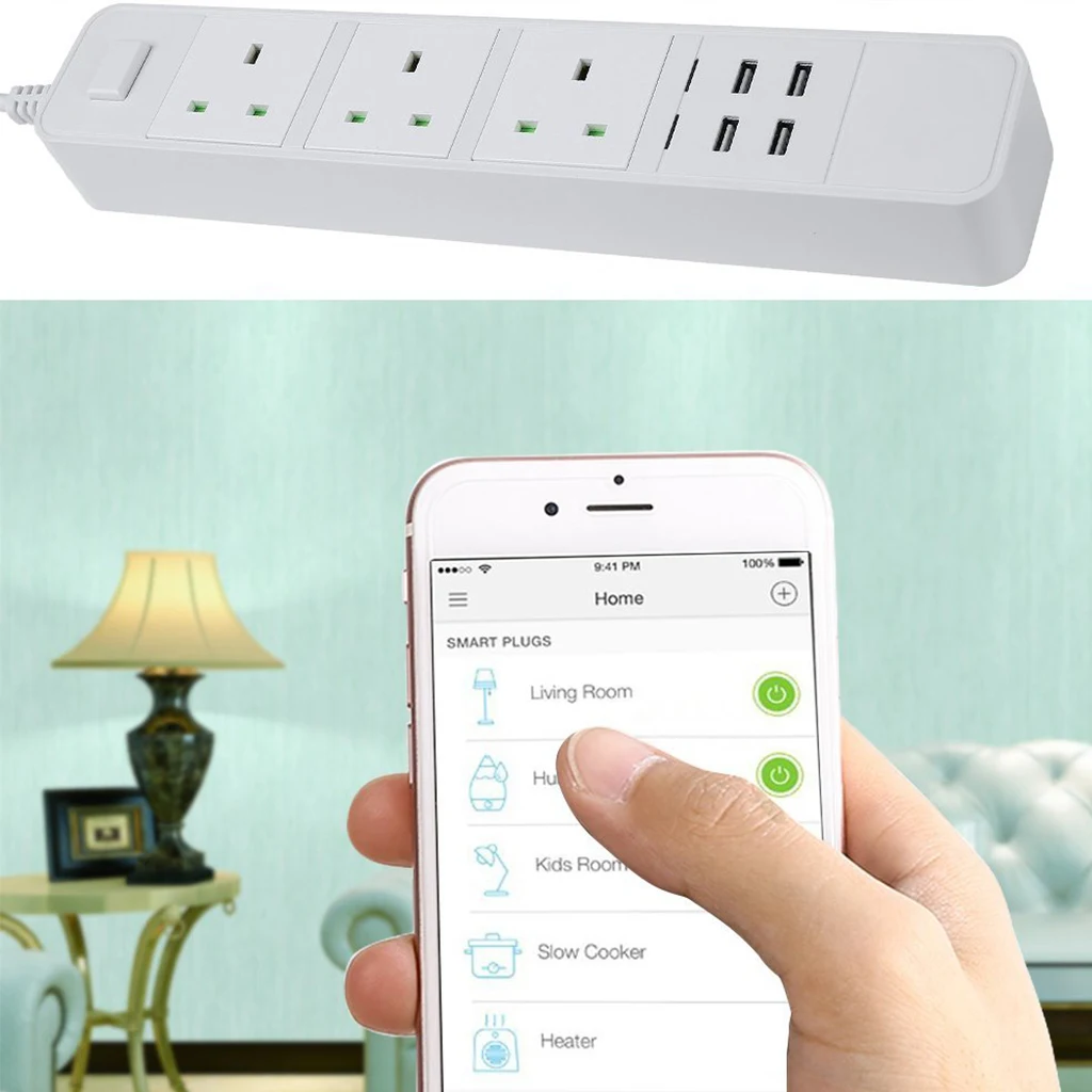 WiFi умная домашняя электронная розетка 3 розетки переменного тока Быстрая зарядка
