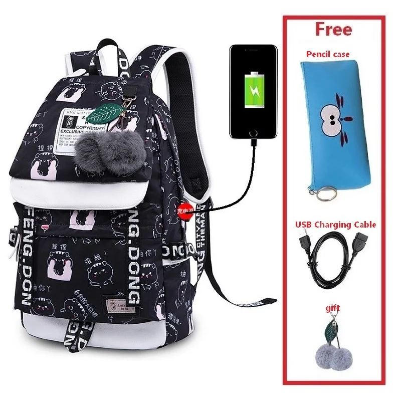 Set 12 Женский модный рюкзак с принтом, usb сумка для ноутбука, женские дорожные сумки, белый холщовый школьный рюкзак для девочек, безопасный рюкзак - Цвет: Set 12