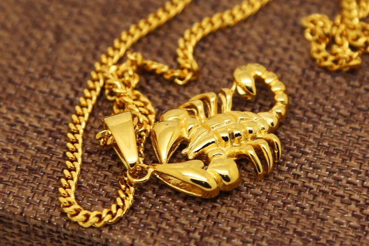 Мужское ожерелье золотого цвета с подвеской Скорпион и 3 мм 24 дюйма|necklace high