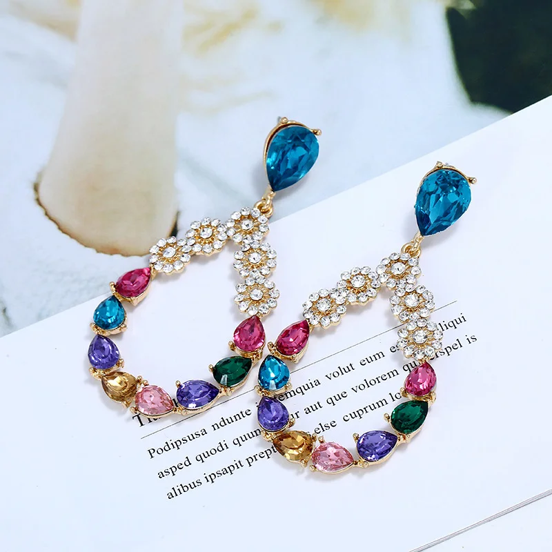 DiLiCa Fashion Dangle Earrings Rhinestones Geometric Charms Drop for Women Crystal Statement Party Jewelry | Украшения и