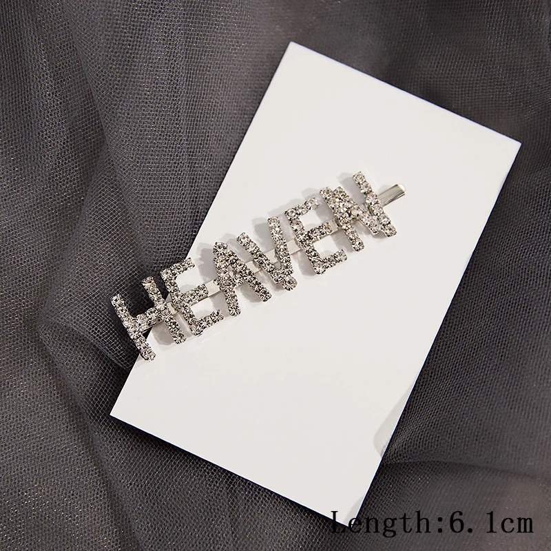 HEAVEN Silver Модная заколка для волос с кристаллами, блестящие стразы, улыбающееся лицо, буквы, заколки для волос, аксессуары для волос для женщин и девушек - Окраска металла: HEAVEN Silver