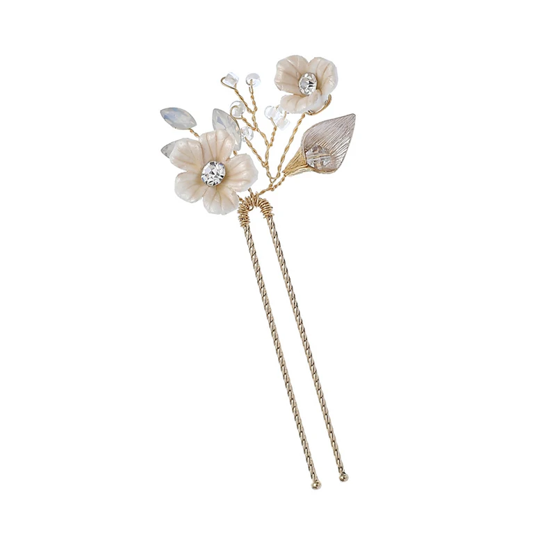 small hair pin Роскошный свадебный головной убор керамический цветок заколка для волос Висячие серьги Свадебные аксессуары для волос Набор для волос - Окраска металла: small hair pin